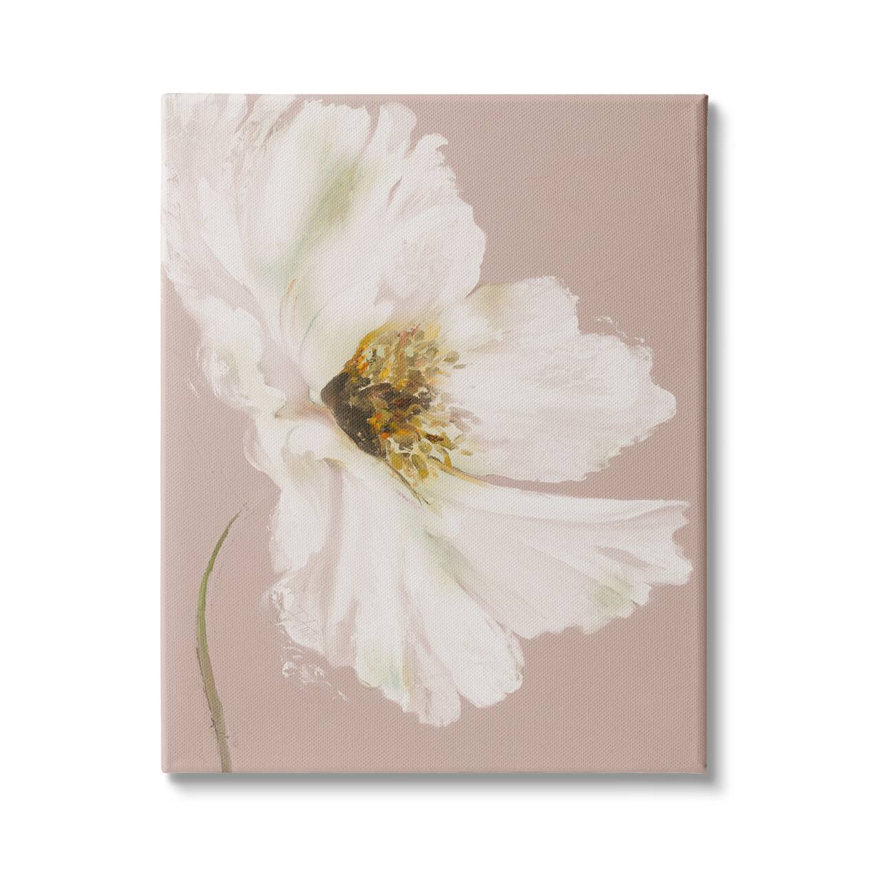Stupell Industries Abstract White Petal Flower Expressive Flower Beige Green Canvas Wall Art